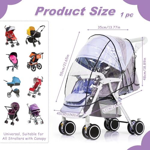 Universal Rain Cover for Pushchair Windproof Baby Stroller Raincover Transparent Waterproof Baby Travel Weather Protection Shield for Most Strollers Pushchair Buggy Pram Protect from Dust Snow - Image 2