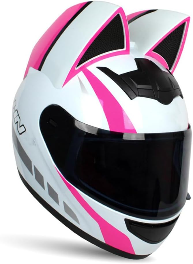 Motorcycle Cat Helmet, All Seasons Couple Street Photo Cat Ears Helmet Cool Girl Full Face Helmet Bicycle Racing Helmet DOT Certified Women's Locomotive Gift Motorcycle Helmets 6 Colors