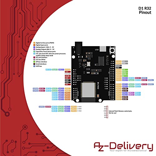 AZDelivery D1 R32 ESP32 CH340G Development Board WiFi Bluetooth IoT compatibel met Arduino inclusief E-Book! - Afbeelding 5