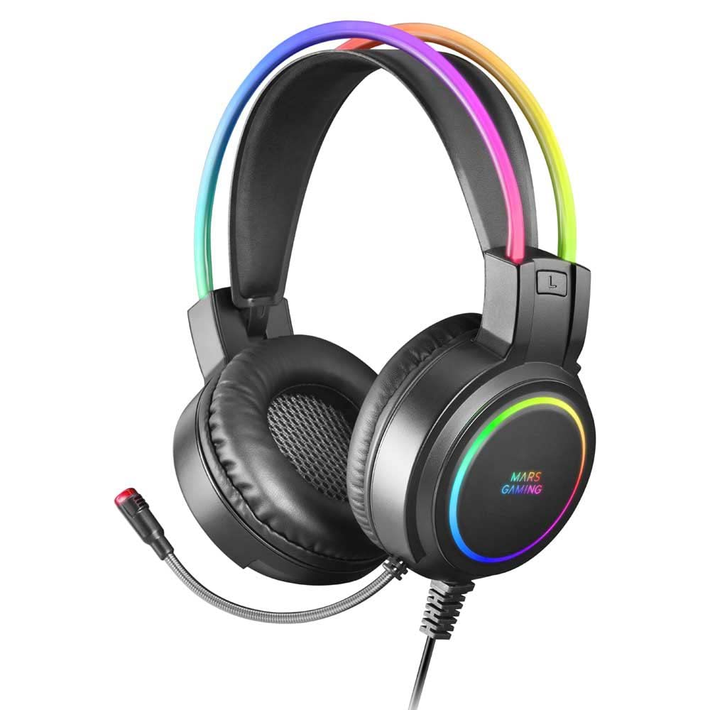 Mars Gaming MHRGB, Auriculares de Gaming, Iluminação 360º, Som Ultra-Bass 3D, Microfone com Cancelamento de Ruído, Ultraleve, Windows/PS4/PS5/XBOX One/Xbox Series X|S/Mac/Switch/Smartphone/Tablet