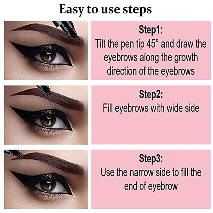 YEKDA Eyebrow Tattoo Pen Waterproof 4 Points Eyebrow Pen Long Lasting Liquid Brow Pencil Natural Microblade Eyebrow Pencil (BLACK)) 3
