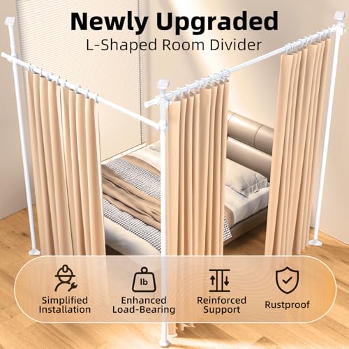 Image of Room Divider, Tension Curtain Rod No Drilling,4-10ft(H) 28-140inch(W) Wall Divider for Room Separation, Heavy Duty Room Partition Separator, Adjustable Folding Privacy Screens,White
