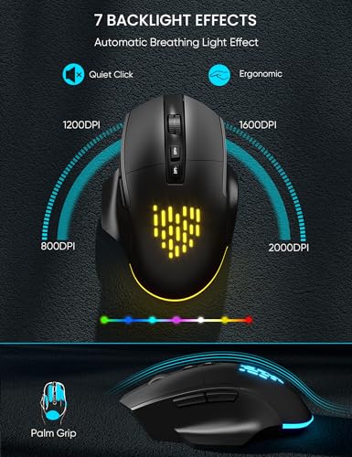 SABLUTE Wireless Keyboard and Mouse Combo - Ergonomic Wave Keyboard with Soft Leather Wrist Rest, Phone Holder, Rechargeable, RGB Backlit Mouse, Full-Size Cordless Set for Windows/Mac/Computer/Laptop - Image 7