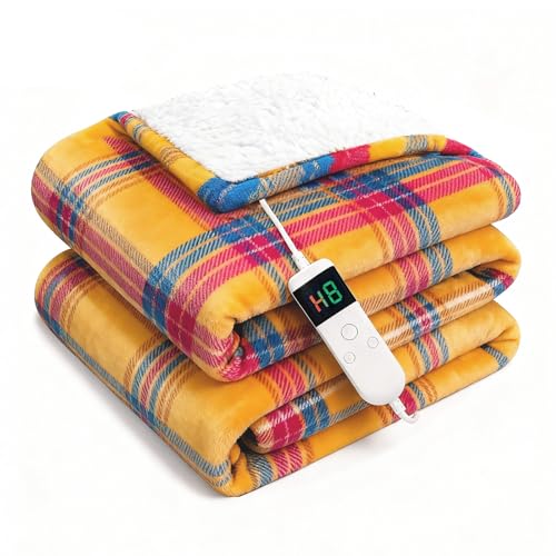 Image of Electric Blanket Heated Twin, Soft Flannel 62 inchx84 inch Plaid Heating Blanket with 8 Hours Auto Off 10 Fast Heating Levels Machine Washable Sherpa Heated Blanket with Overheating Protection