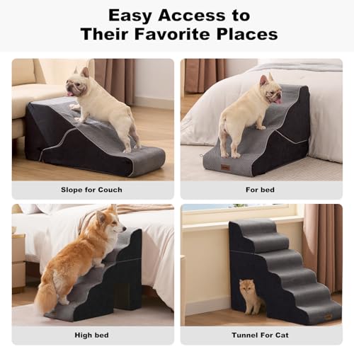 Dog Ramp for Bed - 21" H 2-in-1 Transformable 4 Steps Dog Stairs and Ramp, Pet Steps for Couch with Non-Slip Waterproof Cover, Black - Image 6