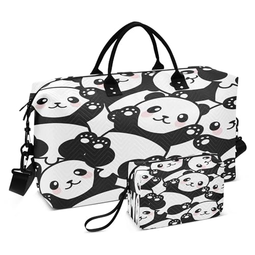 Grande borsa da palestra borsone da notte con tracolla regolabile per viaggi daffari pieghevole nero e bianco animale Kawaii Multi 1 size