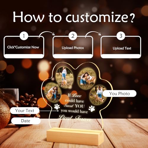 NIBESSER Personalisiert Gedenktafel für Haustiere Erinnerung LED Acrylglas mit Foto Hundandenken Geschenke Foto Nachtlampe Haustier Bilderrahmen für Katze und andere Haustiere Tiere