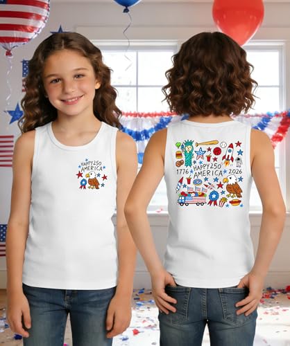 Image of Ithalt Girls 4th of July Tank Top for Kids Boys USA Patriotic Shirt American Flag Tshirt Red White and Blue Sleeveless