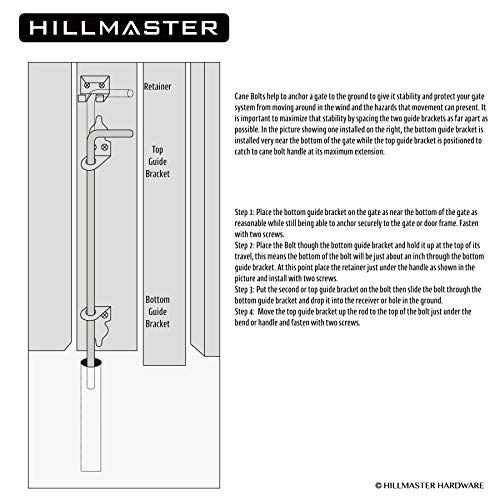 Image of HILLMASTER 12 inch Heavy Duty Cane Bolt Gate Drop Rod for Wood Fence, Steel Drop Bolts Cane Bolt Hardware for Wooden Gater and Holding Doors, Black Finish,2 Pack