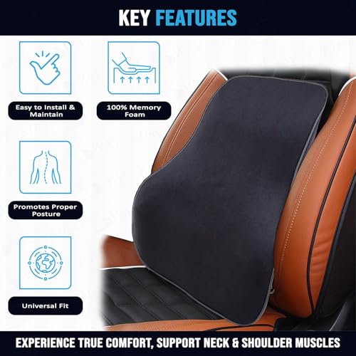 Image of KINGSWAY Car Accessories Orthopedic Lumbar Support Seat Cushion, Universal Use Car Pillow, Memory Foam Pillow in Chocolate, Super Soft and Super Comfort Design Sciatica Back Support, Pack of 1