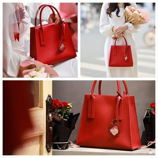 Image of POPSEWING Leather Women Top Handles Handbag DIY Kit, DIY Crossbody Shoulder Bag with Sewing Kits, Handmade Bag Kit for Mom Girlfriend Birthday Gift (Red)