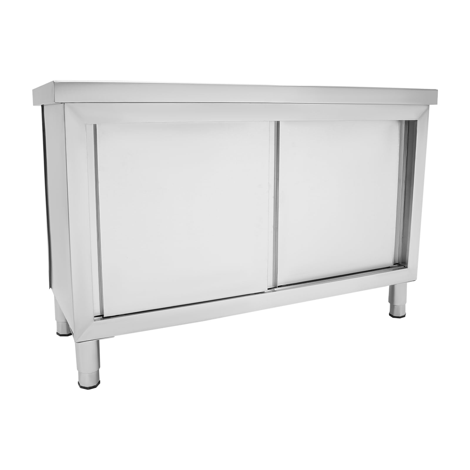 Puertas correderas Mesa de trabajo comercial Armario de cocina de acero inoxidable con puertas plateadas 120 x 50 x 95 cm