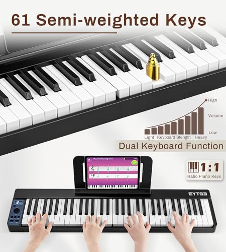 EYTSE Clavier de piano pliable à 61 touches, piano numérique semi-lesté, clavier de piano portable, sans fil et MIDI, clavier électronique pliable pour débutants, enfants, adultes (noir) - Les Beatles, Paul McCartney, John Lennon, RIngo Starr, George Harrison EYTSE Clavier de piano pliable à 61 touches, piano numérique semi-lesté, clavier de piano portable, sans fil et MIDI, clavier électronique pliable pour débutants, enfants, adultes (noir) – Image 4
