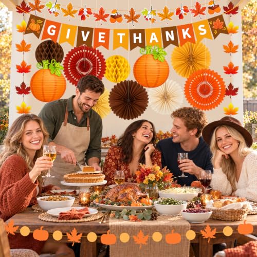 Thanksgiving Decorations 14 Pieces Give Thanks Banner and Pumpkin Lanterns - image 6