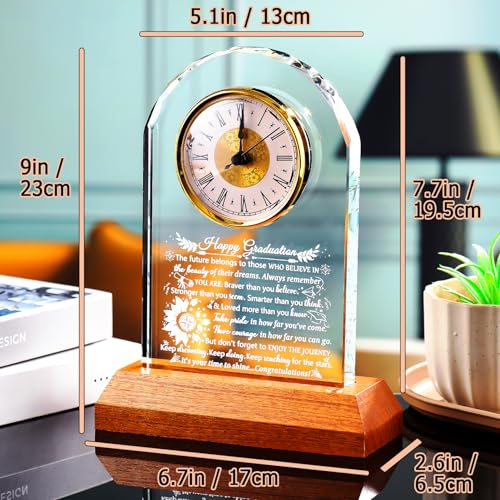 Image of Ornalrist Graduation Glass Clock Gifts for Him Her Graduation Keepsake with Wooden Light Base Class of 2026 Inspirational Graduate Gift for College High School Masters PHD Graduation Presents