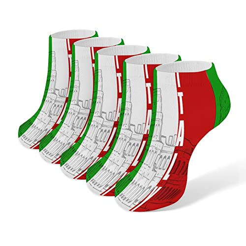Roman Colosseum Italian Flag 5 Pairs Ankle Socks Non Slip Low Cut Sock Casual Athletic Short Socks No Show Socks for Women & Men - Main Image