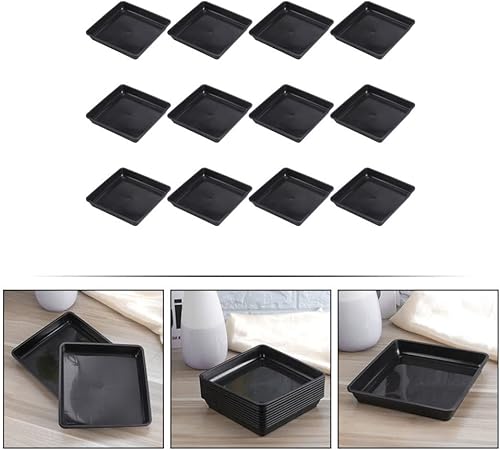 Miniatura 10 de Vaguelly 12 bandejas cuadradas para macetas, bandejas cuadradas de plástico negro para plantas, jardín, goteos de agua en maceta, accesorios para