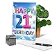 NobleWorks - 21st Happy Birthday Card Milestone - Fun Bday Celebration Notecard with Envelope, 21 Year Old Congrats (Not 3D or Raised) - Inflated Messages 21 (Not Actual Balloons) C9395MBG