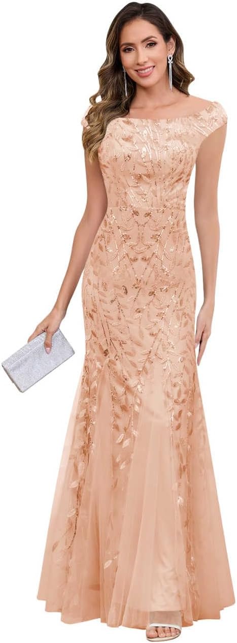 Off the Shoulder Lace Sequin Mother of the Bride Dresses for Wedding Mermaid Long Tulle Evening Formal Gown