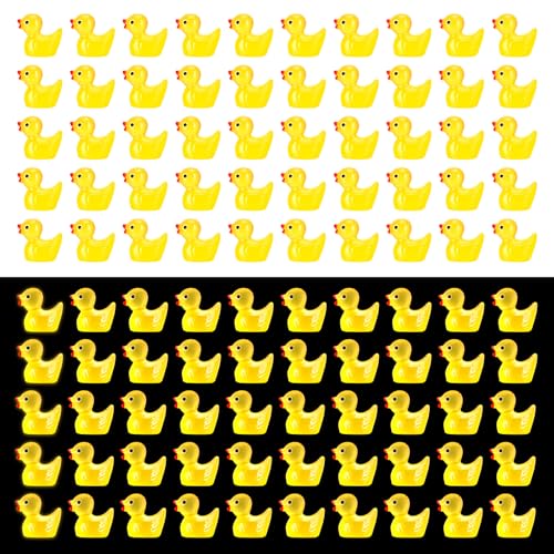 Mini Enten 100 Stück Nummeriert Kleine Enten 100 aus Leuchtende Harz Mini Figuren Badeenten Klein Mini Tiere Mini Ducks zum Verstecken für Aquarium Garten Landschaft Mitgebsel Kindergeburtstag (gelb)