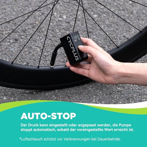 CYCPLUS AS2 PRO Tiny Fahrradpumpe mit Manometer, max 120 PSI Elektrofahrradpumpe, automatische Abschaltung, mit Presta- und Schrader-Ventil für E-Bike, Mountainbike, Citybike und Rennrad(2025 Version)