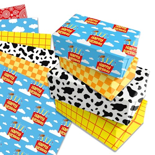 OULUN Toy Theme Birthday Wrapping Paper Sheets Cartoon Themed Birthday Gift Wrapping Paper Sheets for Birthday Party Holiday Gifts 2720 Inch 6 Designs