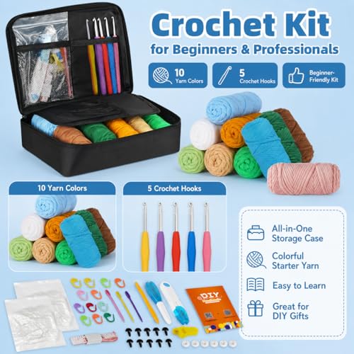 Image of iptek Crochet Kit for Beginners Adults,Crochet Yarn for Beginners, 10colors Total Crochet Yarn Kits with Easy-to -See Stitches,Includes Basic Stitch Guide and extensive amigurumi Video tutorials.
