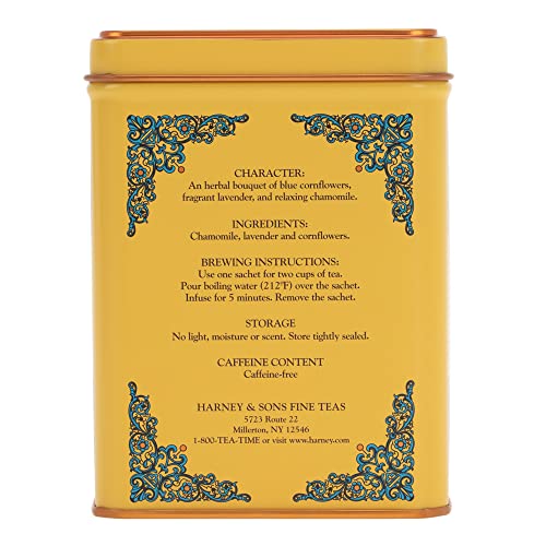 Harney & Sons Master Yellow & Blue Tea Tin - Herbal Blend Of Chamomile, Lavender, And Cornflowers - 1.4 Oz, 20 Count (Pack Of 2) #TOP3