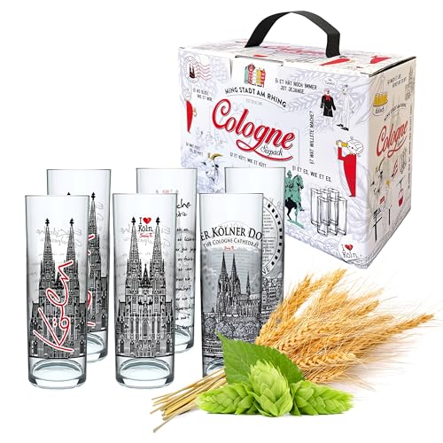 3forCologne Kölschglas - Confezione da 6 bicchieri colorati da 0,2 ml, con scritta in lingua tedesca