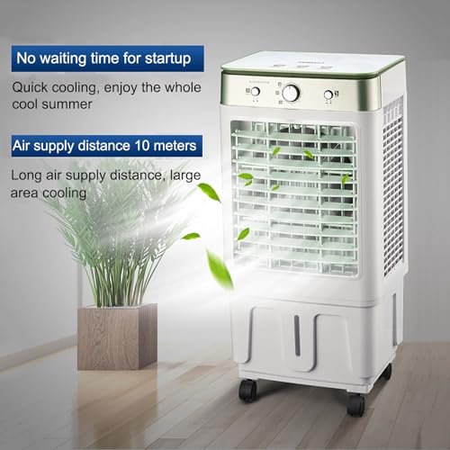 Ventilador Enfriador de Aire evaporativo portátil, Enfriador evaporativo 3 en 1 con Tanque de Agua, 3 velocidades para refrigeración en Exteriores, Patios, garajes e Industria.
