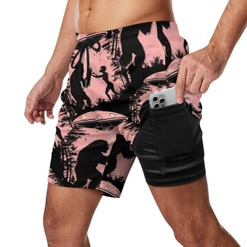 Bigfoot Printed Men's Swim Trunks with Compression Liner Beach Shorts with Pockets Quick Dry2