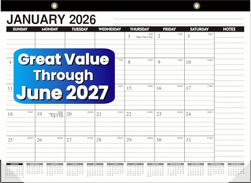 Desk Calendar 2026-2027 - 21 Months Wall Calendar, Until June 2027, 17" x 12", Ample Space, Plastic Cover, Large Monthly Calendar 2026 Perfect for Home, Office & School Easy Organization