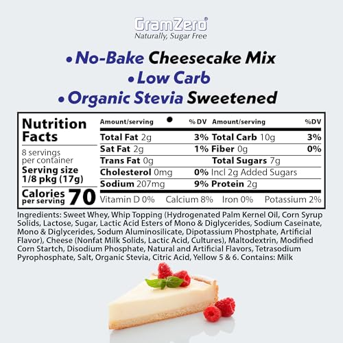 GramZero No-Bake Cheesecake Mix, Makes 2 Cheesecakes, No Sugar Added, Low Calorie, Stevia Sweetened