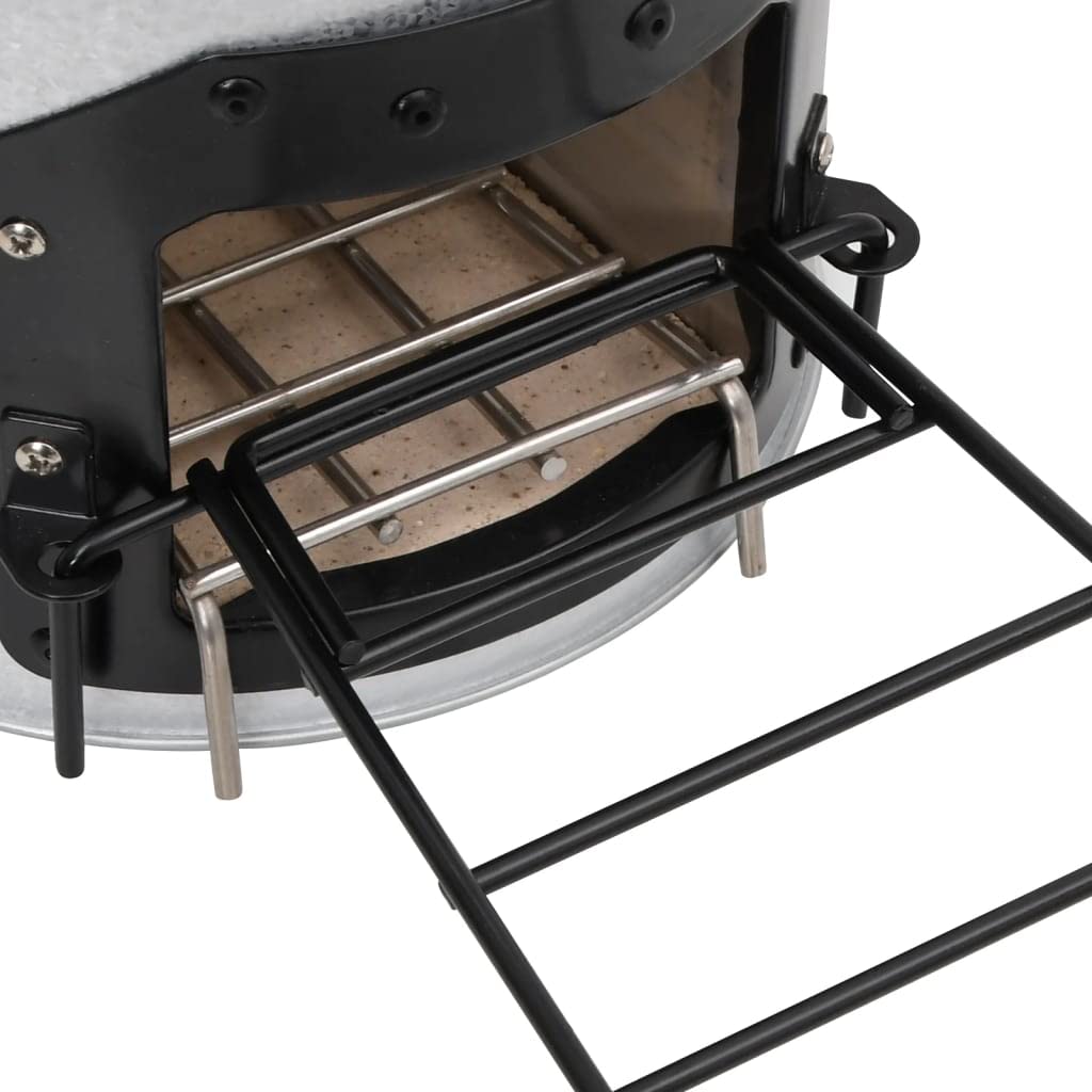 Forno da campeggio argento, 45 x 25 x 26 cm, in acciaio zincato e ghisa, accessorio per riscaldamento esterno, fornello da cucina, braciere, decorazione da giardino, comfort all'aperto