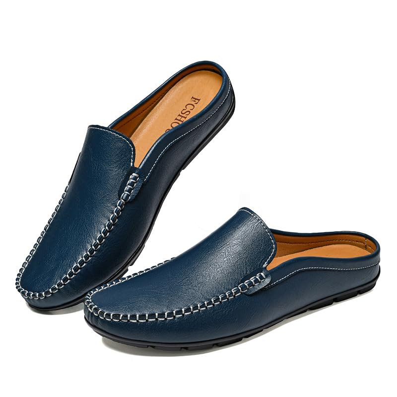 Mens Genuine Leather Slip On Mules Clog Breathable Punching Backless Smoking Slippers Casual Moccasins Half Loafers4