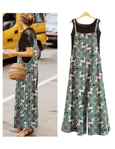 Image of YESNO Women Casual Loose Long Bib Pants Wide Leg Jumpsuits Baggy Cotton Rompers Overalls with Pockets PZZTYP2