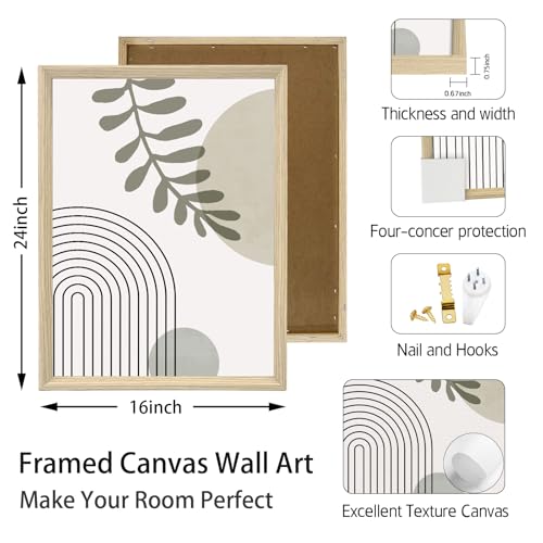 Impression Sur Toile Boho pour Salon, Set de 3 Tableaux Géométriques Vert et Gris - 6