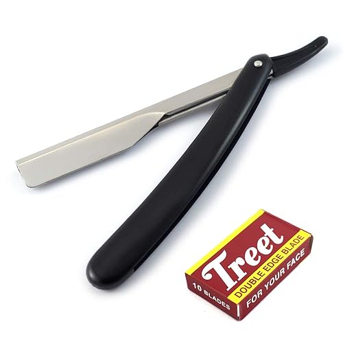 Barber Straight Wet Shaving Razor Para Hombres Mango Plástico Negro Corte Garganta Barba Shaver Cuchillo Plegable Con Cuchillas