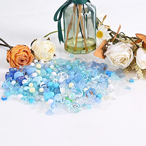 Jmzothie 160Pcs Acrylic Assorted Beads?Butterfly Flower Heart Candy Beads?Color Beads Cute Round Beads Bulk for Making Bracelets Necklaces Earrings Key Chains Accessories DIY Crafts (Sky Blue)