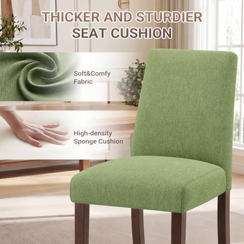 Image of Upholstered Dining Chairs Set of 2, Mid-Century Dining Room Chairs with Wooden Legs, Farmhouse Fabric Parsons Chairs for Small Space Restaurant & Cafe- Green
