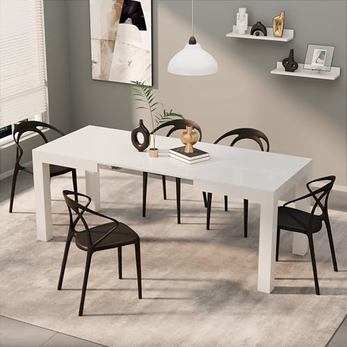 MOBILI FIVER, Table à Manger Extensible, First, 120(200) x80 cm, Blanc Laqué Brillant, pour 6-8...