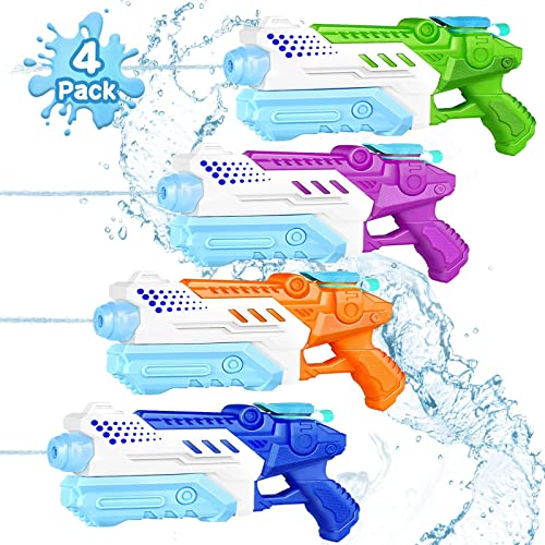 RONSTONE Pistola de Agua para Niños - 4 Pack Pistola de Agua Super Water Guns con 25-30 Pies de Largo Alcance de Tiro - Verano Piscina Jardín Fiesta Favor Playa Lucha Juguetes al Aire Libre