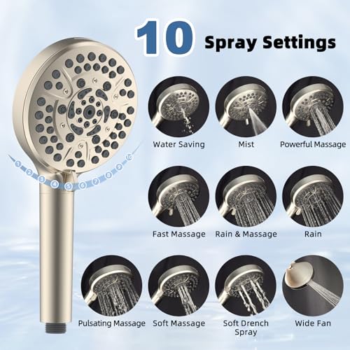 Image of Metal Rain Shower Head with Handheld, 10 inch High-Pressure Showerhead,10-Mode