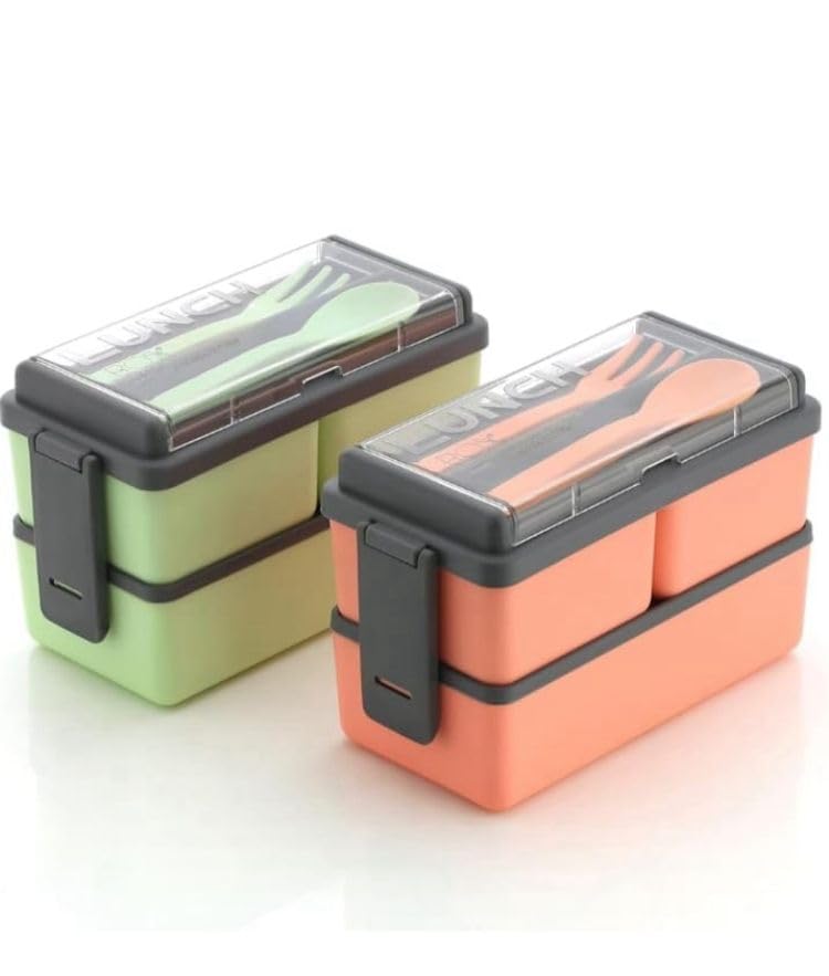 Image of 3 Compartment Lunch Box for Office Men and Lunch Box for Kids, Microwave Safe Lunch Boxes (Pack of 1, Orange&Grey, Plastic), 1400 Milliliter
