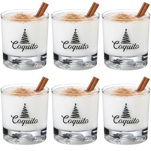 Vesici 6 Sets Christmas Vacation Eggnog Glasses Coquito Cups Old Fashioned Whiskey Drinking Glasses Puerto Rico Glass Cups Christmas Gift Sets for Holiday Gatherings and Cozy Celebrations