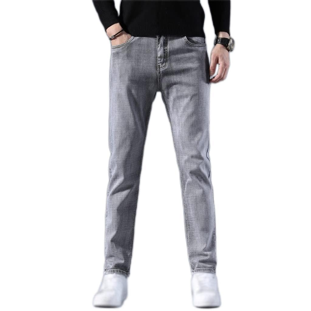 Mens Straight Fit Business Jeans Pants Classic Mid Waist Soft Stretch Trousers Male Fabric
