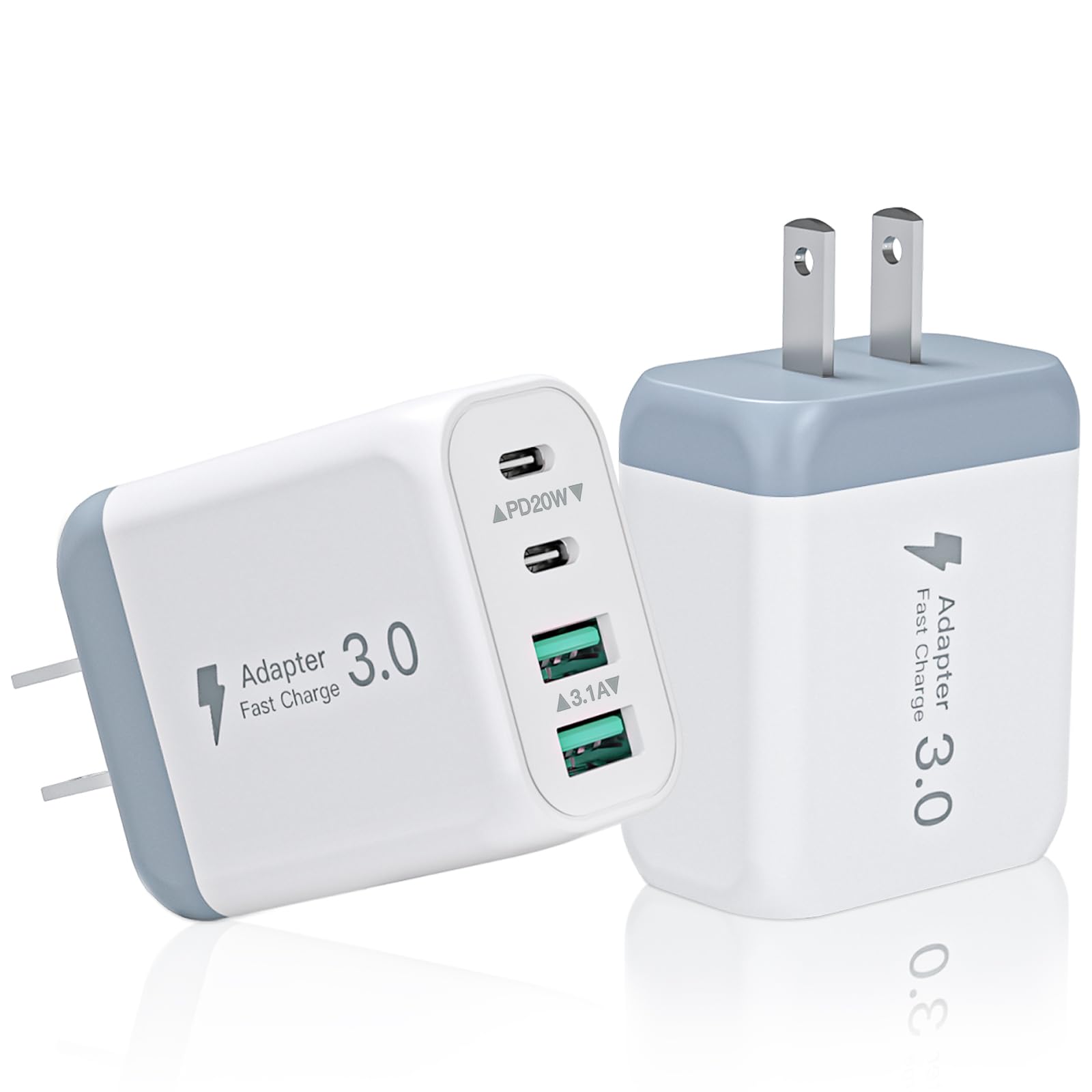 USB Charger Block 2 Pack 40W USBC iPhone 17 Fast Charging Dual USB-A Dual USB-C 4Port Charging Blocks