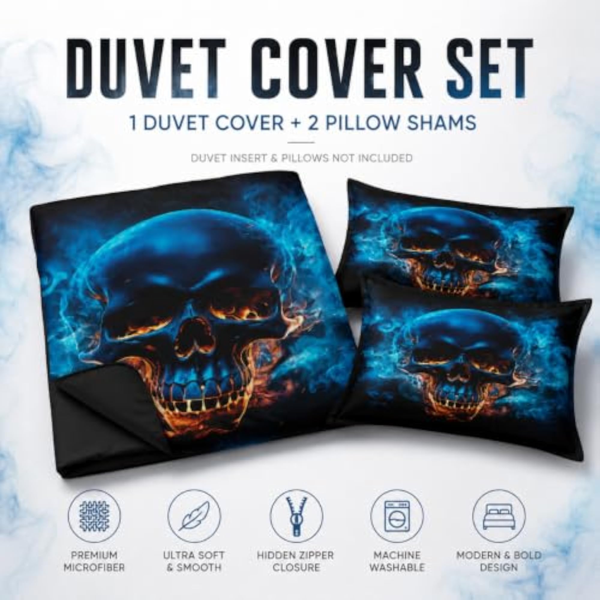 Blue Color Skull Duvet Cover Set Queen Size Gothic Comforter Cover