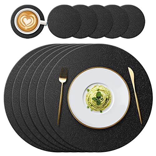 YUNJUER 6 Round Silicone Place Mats(34cm) and 6 Coasters(10cm) Set, Heat-Resistant 450 °F Place mats, Non-Slip and Washable
