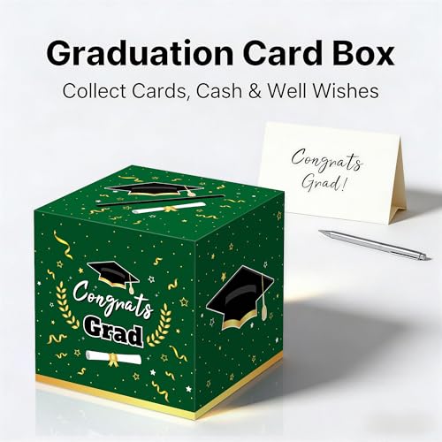 Image of Kelool Graduation Decorations 2026 Green Graduation Card Box Graduation Party Decorations,Graduation Box,Congrats Grad Gifts Box for 2026 Graduation Party Supplies Favors
